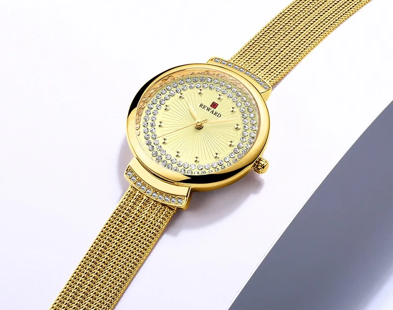 Награда бренд Женские Романтические наручные часы роскошные женские кварцевые часы из нержавеющей стали 30 м водонепроницаемые Модные Relogio Feminino