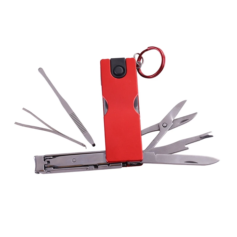  Multifunction Mini Fashion Keychain Stainless Steel Nail Clipper LED Light Ear Cleaner Pocket Ring 