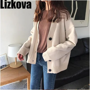 

Autumn 2019 Vintage Loose Fuzzy Sweater Cardigan Chic Solid Color Knitted Short Cardigan