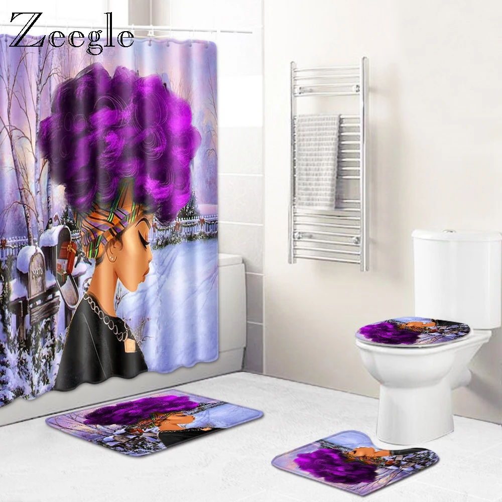 Zeegle Christmas Bathroom Decoration Mat Creative Bathmat Non-slip Water Absorption Soft Foot Rug Toilet Shower Curtain Bath Mat