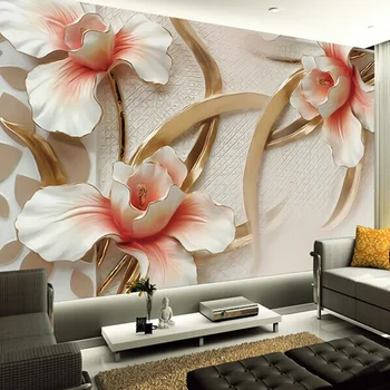 

Custom Mural Non-woven Wallpaper European Style 3D Relief Lily Flowers Wall Painting Modern Photo Wall Paper For Living Room 3D