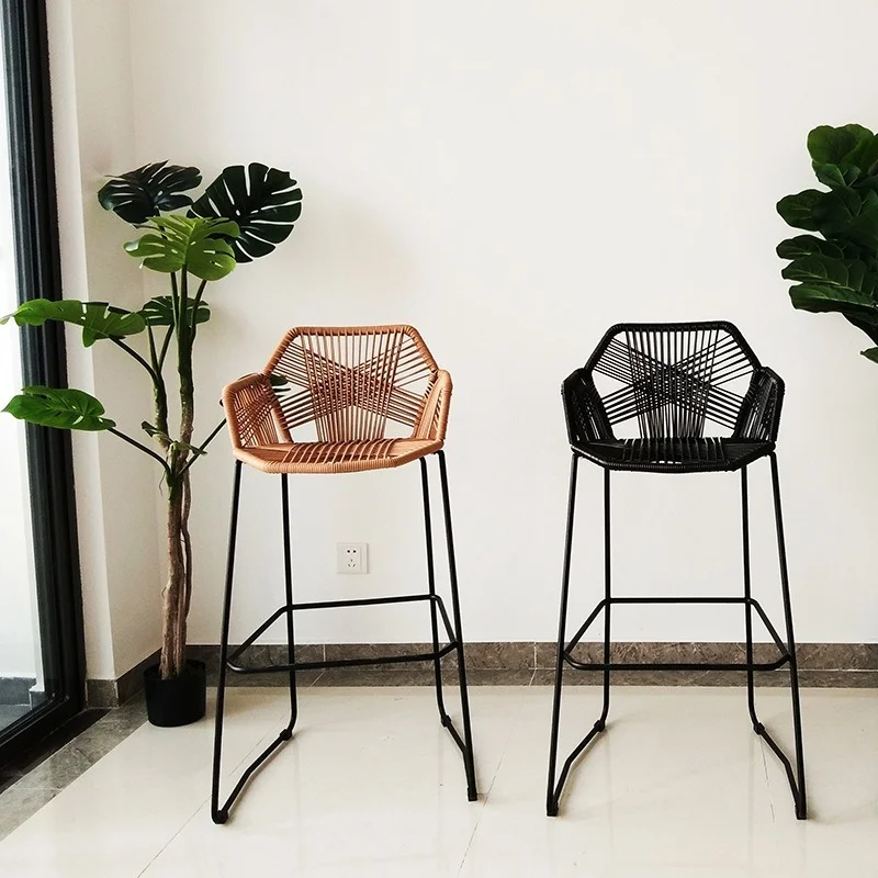 Nordic Barkrukken Bar Stoel Rotan Stoel Terug Fauteuil Balkon Ijzer Minimalistische Barkruk| | - AliExpress