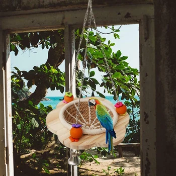 

Wood Bird Nest Birdhouse For Parrot Hamster Handmade Small Animal Cage Birds Breeding Nest Bird House Hanging Cave With Bell