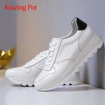 

Krazing pot sports style leisure full grain leather convenient white sneaker round toe lace up energy lady vulcanized shoes L6f2