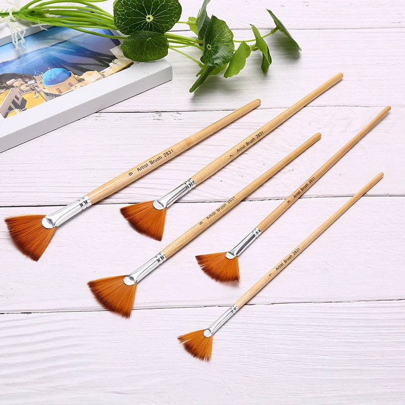 

5pcs Fan Shape Gouache Painting Pen Nylon Hair Paint Brush Drawing Art Supplies
