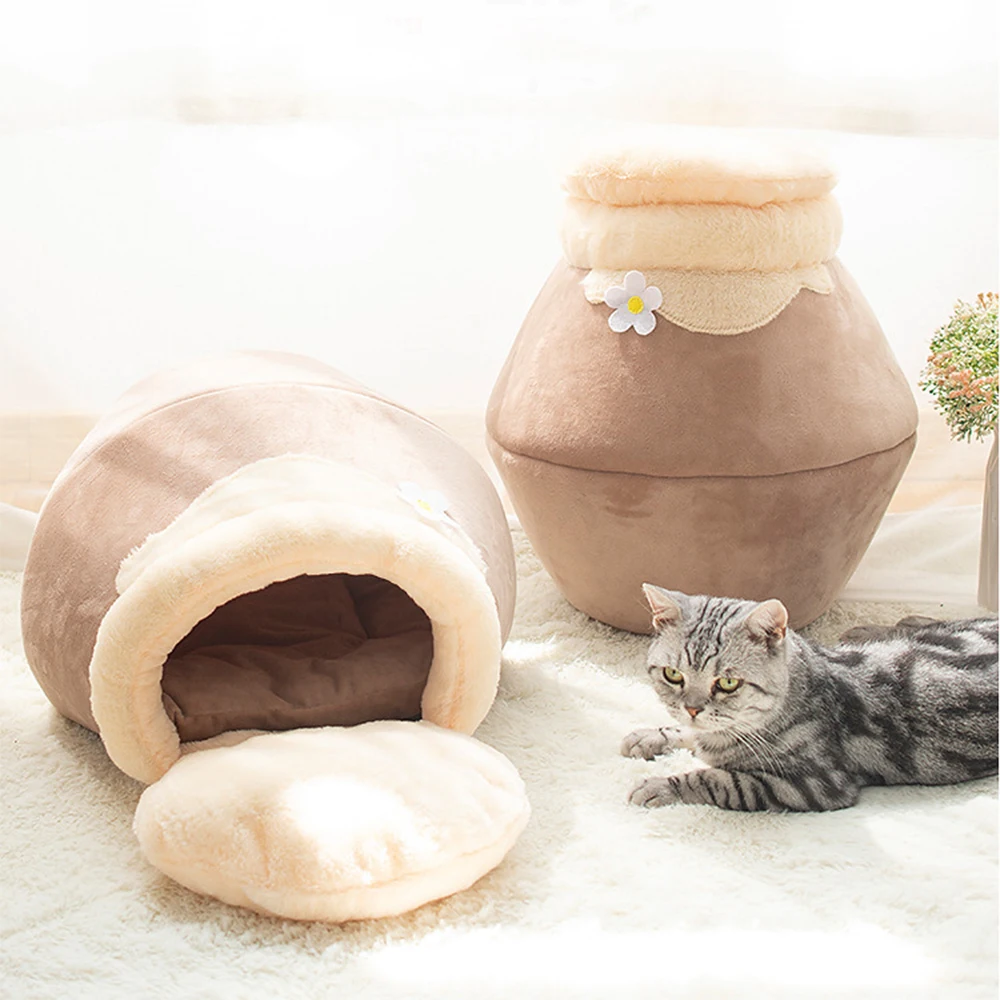  Foldable Cat bed honeypot shape Winter Warm Cat Cave bed Sleeping Mat With pillow Cat Sleeping Bag 