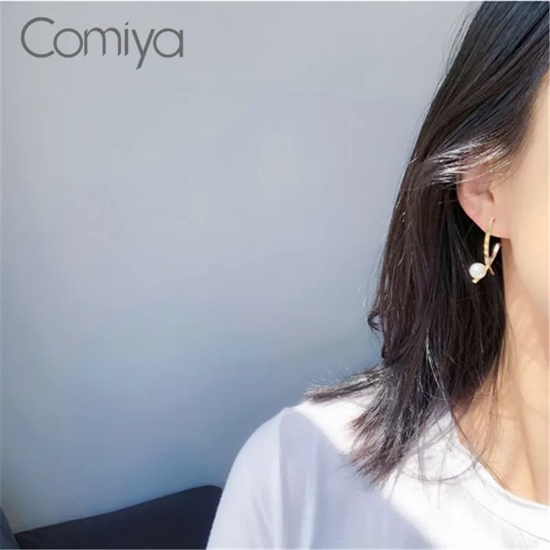 Comiya корейские серьги-гвоздики для женщин, длинные серьги золотистого цвета, аксессуары из цинкового сплава и акрилового жемчуга, женские богемные серьги