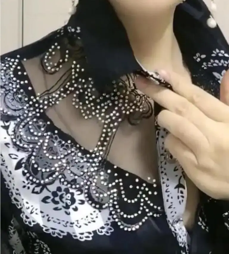 Long-sleeved Female Bottoming Shirts Women's Spring Autumn Foreign style Lace Stitching Ladies chiffon Shirt ins floral Top Coat - Image 6