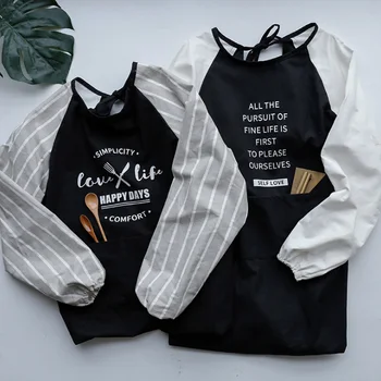 

Nordic Style Cotton Long-Sleeved Apron Kitchen Cooking Adult Children Anti-Oil Bib Woman Man Coffee Shop Baking Waiter Aprons
