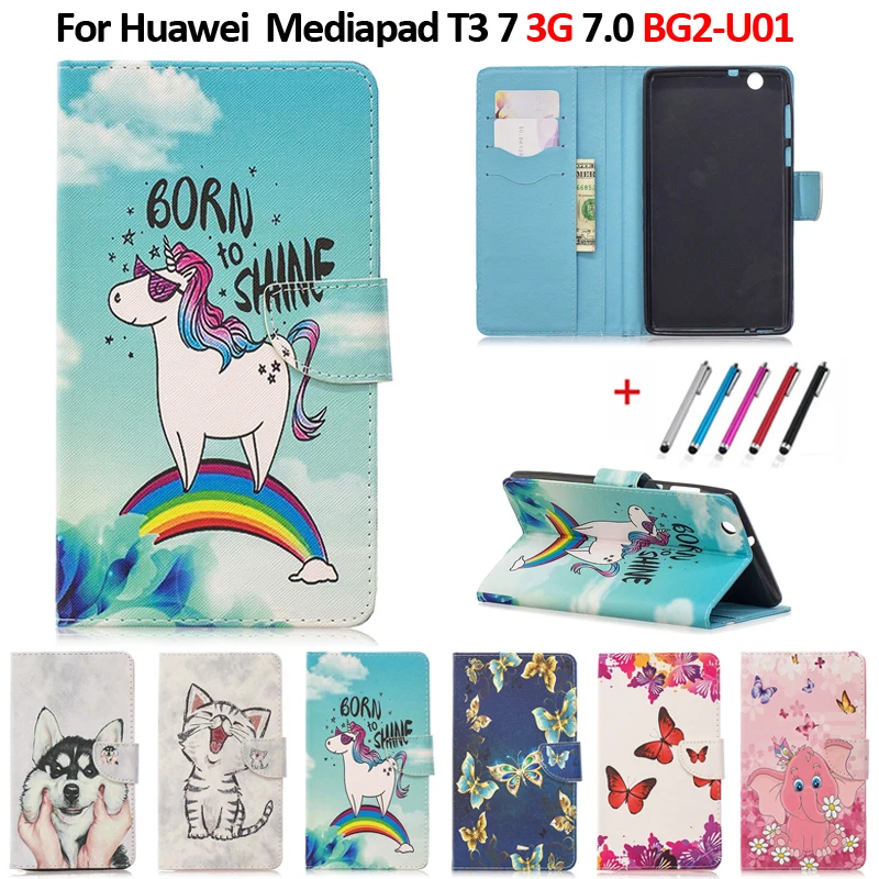Чехол для планшета Huawei Mediapad T3 7 3G чехол кошелек с подставкой (3G) милым котом
