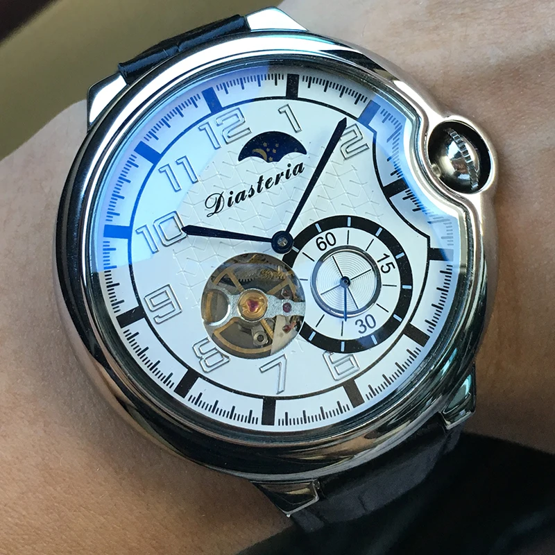 Модные мужские часы со скелетом, Топ бренд класса люкс, Moon Phase Tourbillon, Мужские автоматические механические часы из натуральной кожи, водонепроницаемые