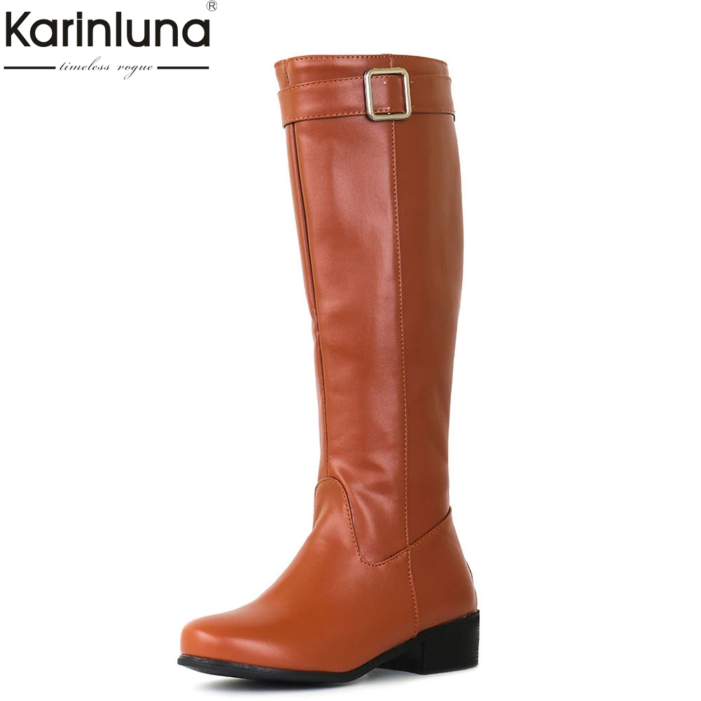 

women's Big Size 46 Fashion Square Heels Riding Boots Shoes Women Boots Female 2019 Retro Winter Knee High Boots Woman