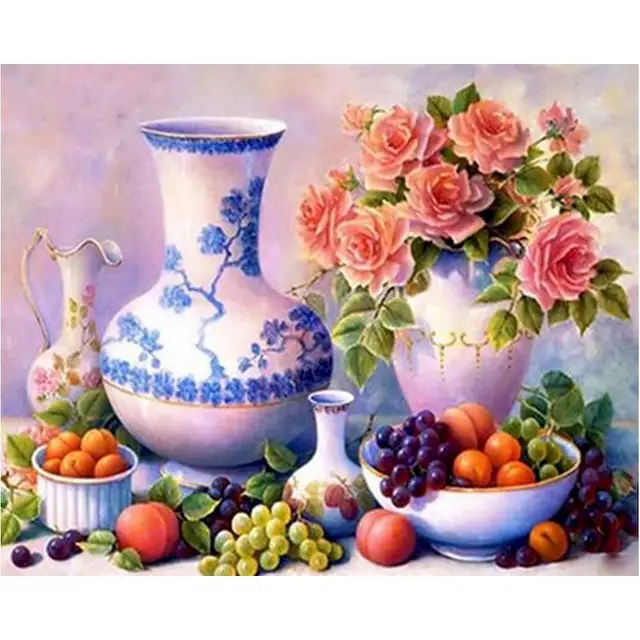 Adult Coloring By Numbers Flowers DIY Unframe Decor For Home Oil Painting By Numbers Fruit Acrylic Paint Handpainted Adult Gift 996980