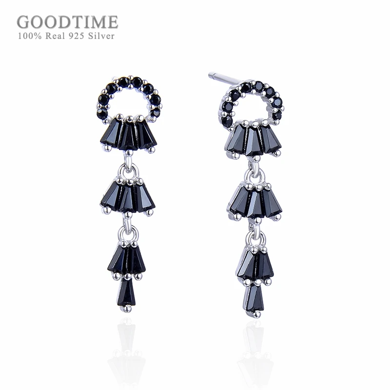 Модные женские серьги из стерлингового серебра 925 пробы с черным цирконием