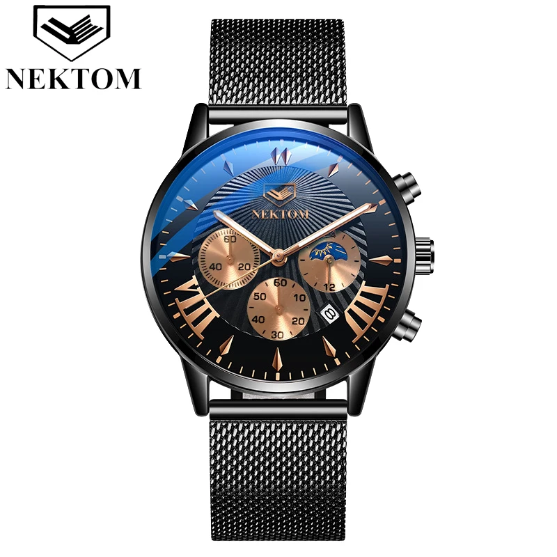 2020 New Multifunctional Waterproof Quartz Moon Phase Luminous Casual Slim Fashion Business Men's Business Watch