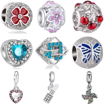 

European Luxurious Ladybug Cherry Key Star Evil Eyes Flower Bead Fit Original Pandora Charms for Women DIY Jewelry