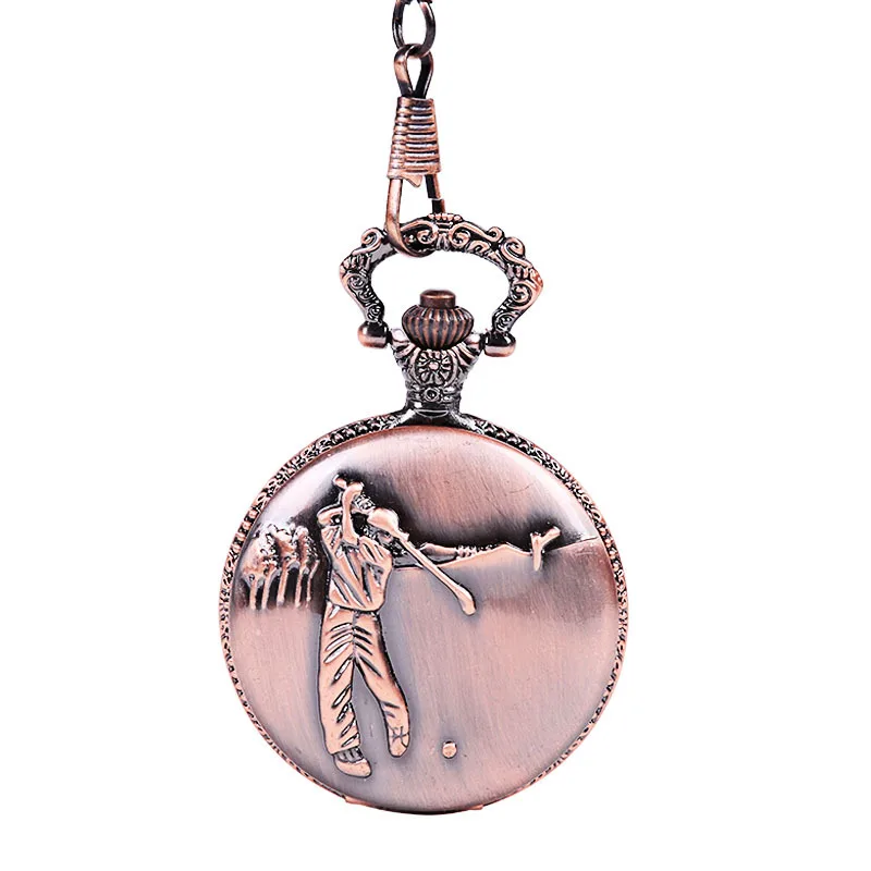 

Quartz pocket watch vintage Red Prairie surrounded with Playing Golf Pocket Watch Exotic Style Carved Gold pocket watch