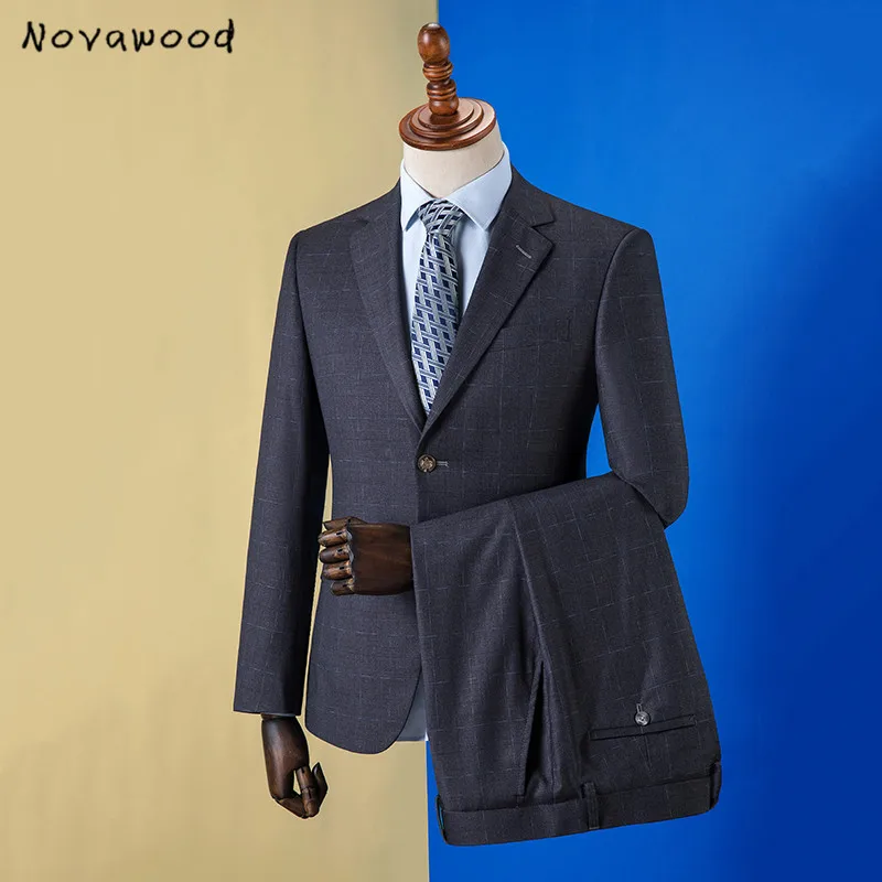 Novawwood темно-серый мужской костюм в клетку, тонкий костюм из трех предметов(пиджак+ брюки+ жилет), свадебные костюмы для мужчин, облегающий костюм Terno Masculino
