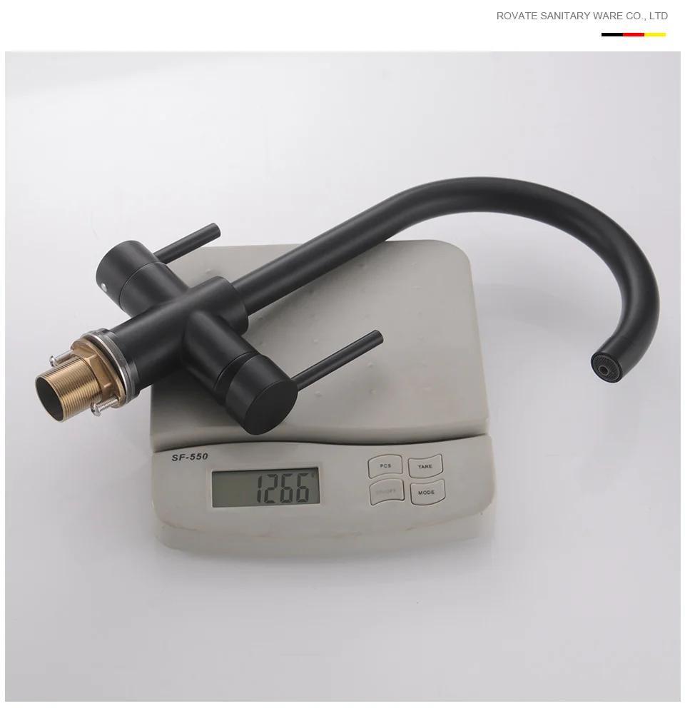 ROVATE 3-Way Sink Faucet Purified Water Hot and Cold Mixer Tap, Dual Handle Drinking Water Filter Kitchen Faucet Deck Mounted