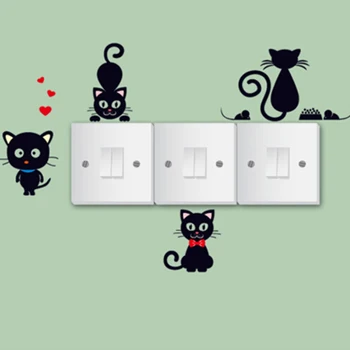 

DIY Cute Cartoon Black Cat Love Removable Switch Stickers PVC Wall Sticker Decal Home Decor Decal Socket Paste