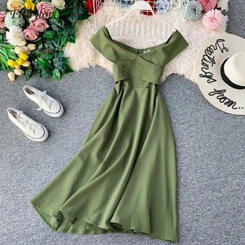 

Fitaylor Vintage Slim Ruffles Sexy Off Shoulder Summer Autumn Midi Long Dress Vestido Women Casual Elegant Party A-Line Vestidos