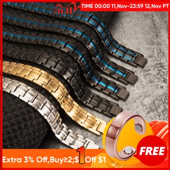 

Black Bracelet Men Hand Chain Energy Health Germanium Magnetic Bracelet Male Benefits Metal Stainless Steel Bracelets For Men