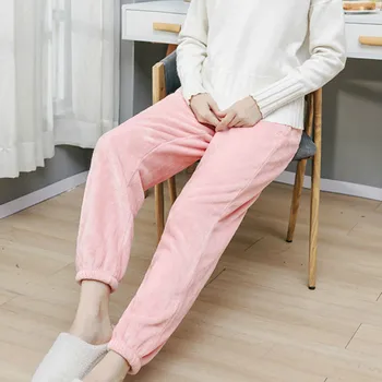 

Warm Pyjama Bottoms Flannel Autumn Winter Thick Warm Sleep Bottoms Women and Men Loose Home Pants Pleated Coral Fleece Trousers