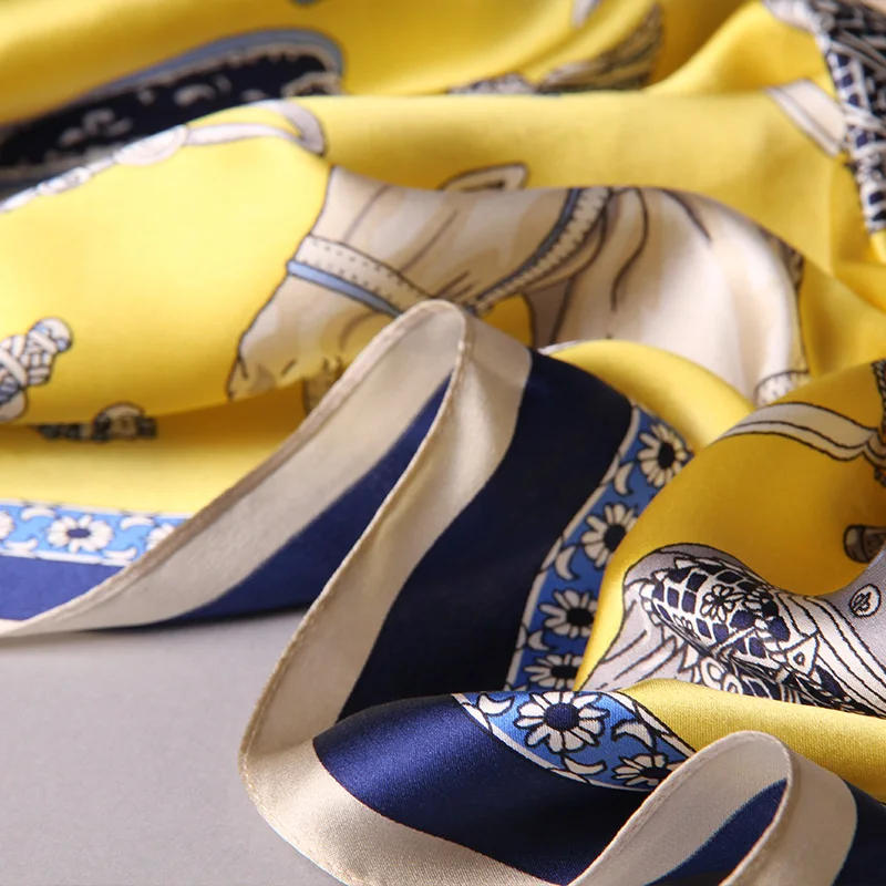 Женский шелковый шарф квадратный 88*88 см бренд шали и палантины для дам винтажные желтые квадратные шелковые шарфы Бандана