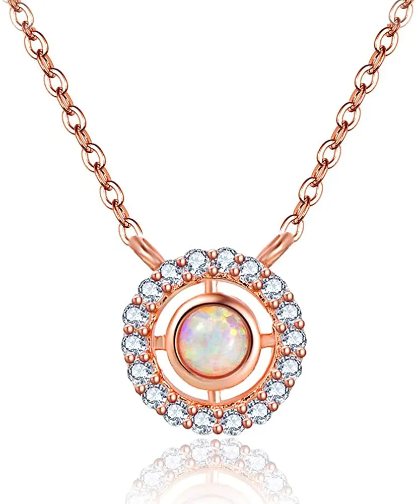 NUNCAD Rose Gold Plated Halo Pendant Necklace Sterling Cubic Zirconia CZ Created Opal for Women | Украшения и аксессуары