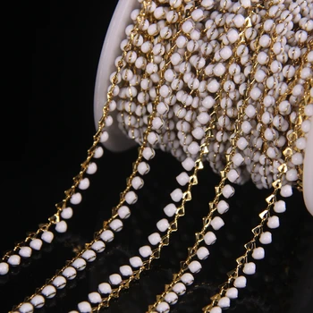 

New! White Enamel Beaded Plated Gold Copper Rosary Chains,Lampwork Glass Crafts Link Chain Necklace Jewelry Choker Findings Bulk