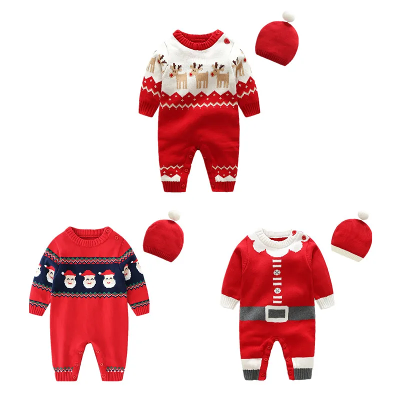 

2019 orangemom newborn baby romper cute knitting jumpsuit + caps for girls baby christmas cotton clothes baby new year gift