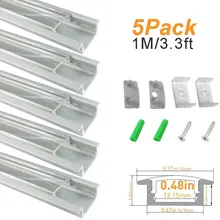 5 шт. 1 м серебристый/черный u-образный алюминиевый профиль для светодиодной ленты 5050 3528, U01 бар канал с прозрачными крышками для 12 мм pcb