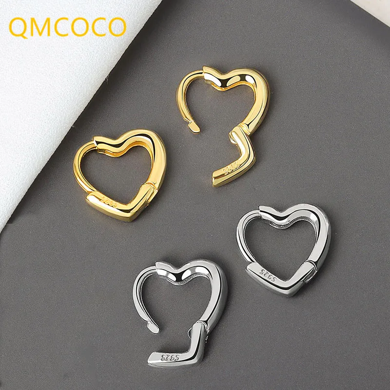 Silver Simple Heart Shape-Shape Small Stud Earrings Glamorous Women Fashion Jewelry Party Accessories