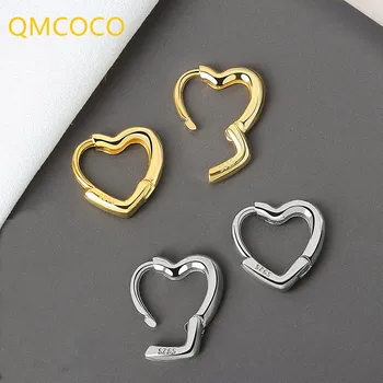 QMCOCO 실버 색상 심플한 하트 모양-모양 작은 스터드 귀걸이 매력적인 여성 패션 주얼리 파티 액세서리