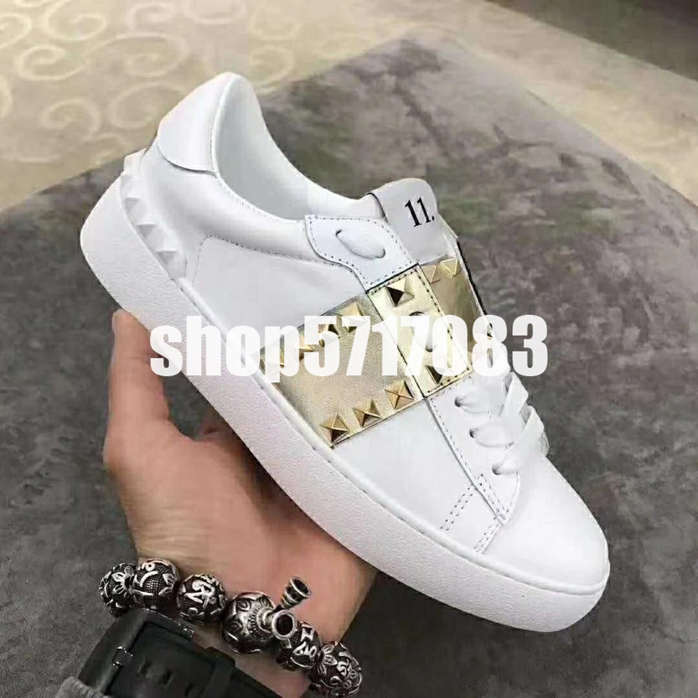 

2019 top brands women's casual flat shoes leather women's sneakers high quality rivets white shoes