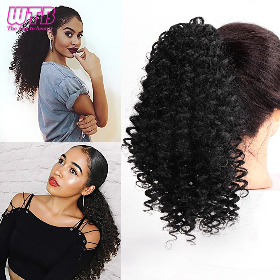 Aplique de Cabelo Rabo de Cavalo Fofo com Grampo para Extensões Curto Sintético Ondulado Preto Capilares Afroamericanas Wtb 3 High Quality Apliques e perucas
