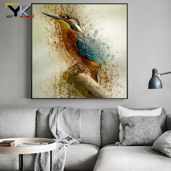 

Abstract Watercolor Hummingbird Decorative Oil Painting on Canvas Posters and Prints Cuadros Wall Art Pictures For Living Room