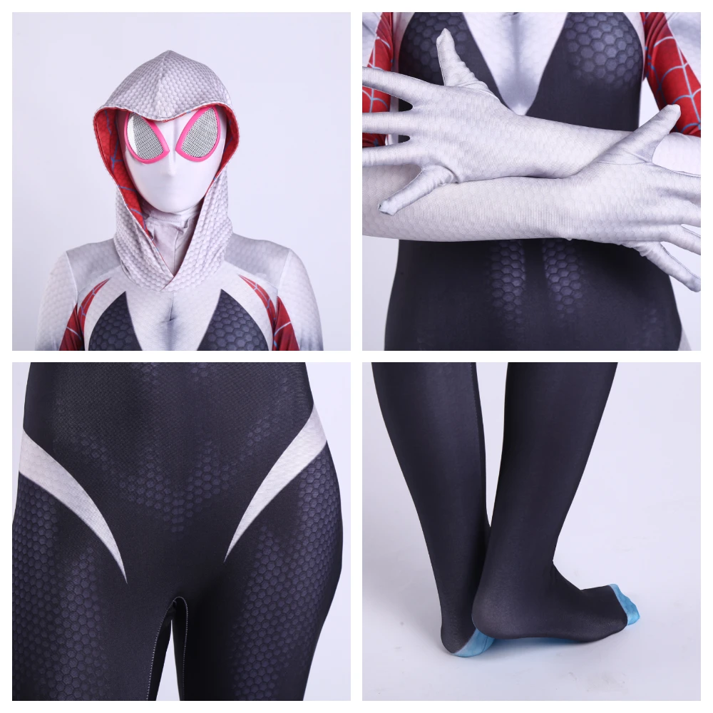 2020 The Amazing Spider Hero Cosplay Gwen Stacy Costume Spandex Zentai Mask Hoodie Spider Zentai Suit Anti-Gwenom for Women Girl 2020 The Amazing Spider Hero Cosplay Gwen Stacy Costume Spandex Zentai Mask Hoodie Spider Zentai Suit Anti-Gwenom for Women Girl