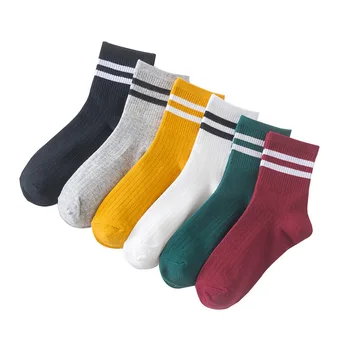 

2020 new spring and summer women's medium tube socks Japanese two-bar striped couple socks stall retro socks