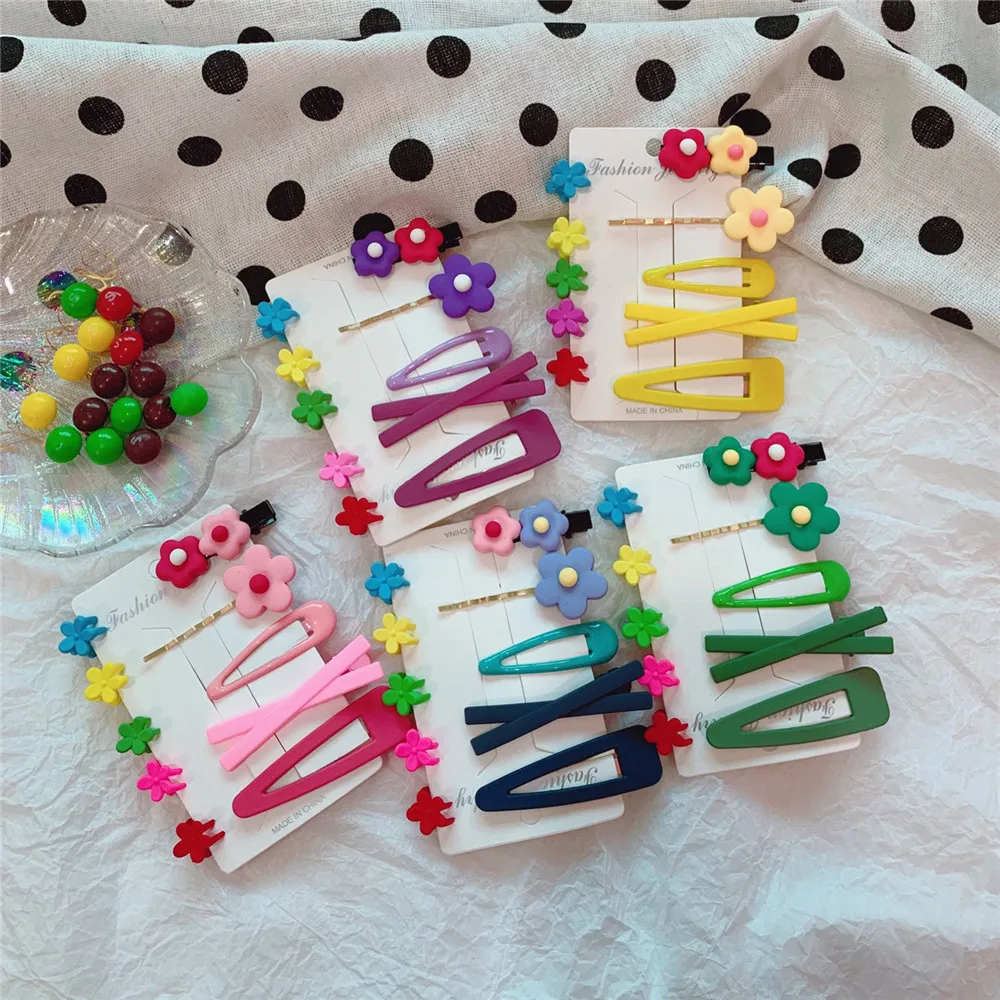 2/5/10 Pcs/Set Cute Cartoon Hair Clips avocado green flower hairpin hair ring set girl Barrettes Headband Kids Hair Accessories