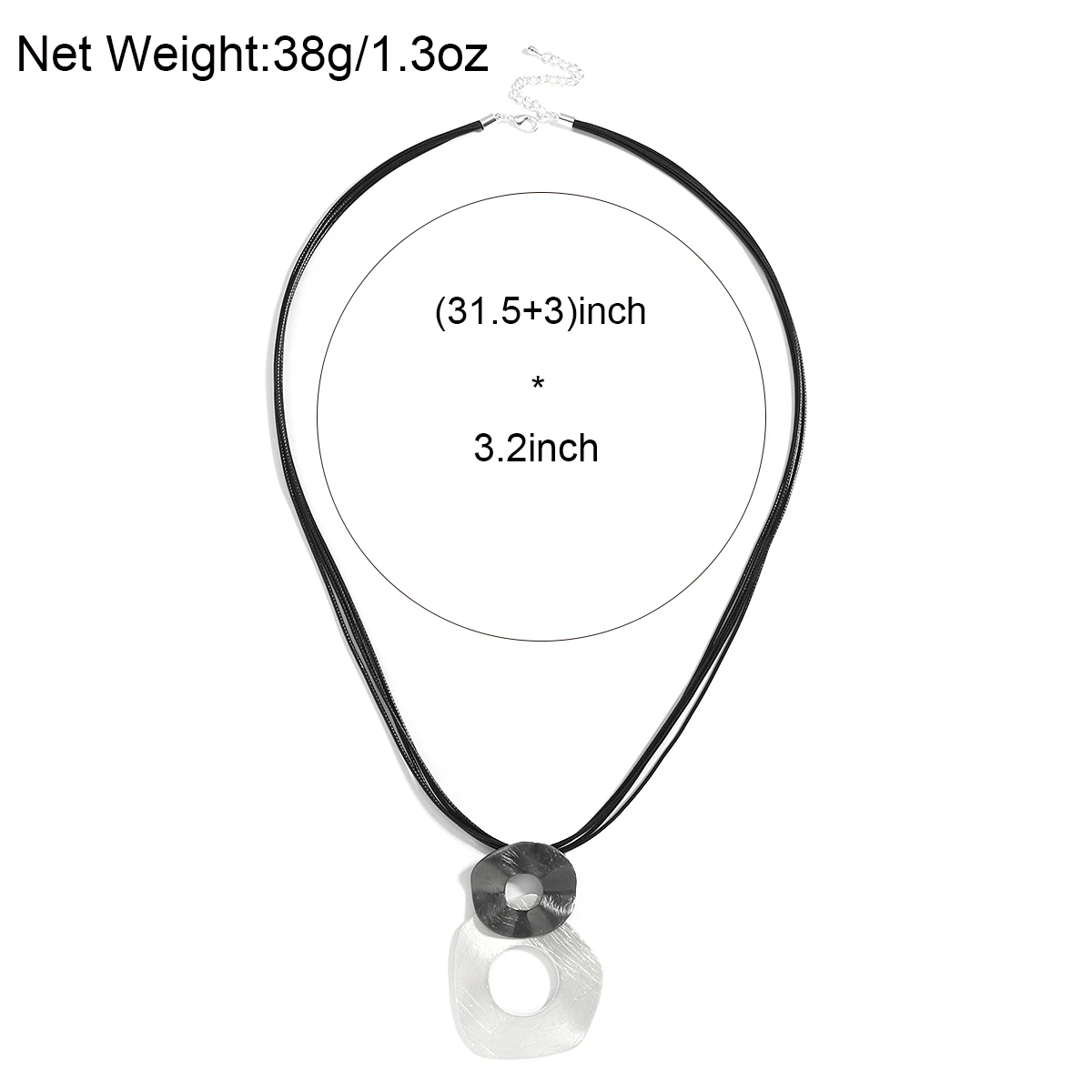 Amorcome Fashion Multi-strand Black Leather Necklace with Geometric Metal Pendants Suspension Long Sweater Chains Collares Gift