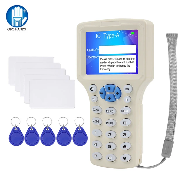 10 English Frequency RFID Copier Duplicator 125KHz Key fob NFC Reader Writer  13.56MHz Encrypted Programmer