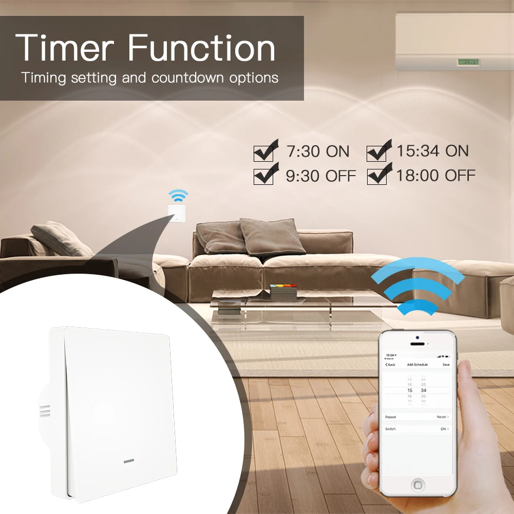 WiFi Push Button Smart Switch 1/2/3 Gang Remote Control Light Switch By Smart life/Tuya App Works with Alexa, Google Home