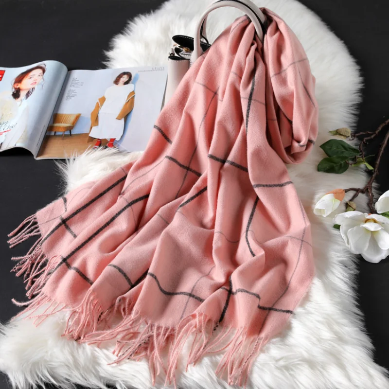 

70*200CM Women Plaid Cashmere Scarf Tassel Warm Long Shawl Lattice Fashionable Neck Wraps