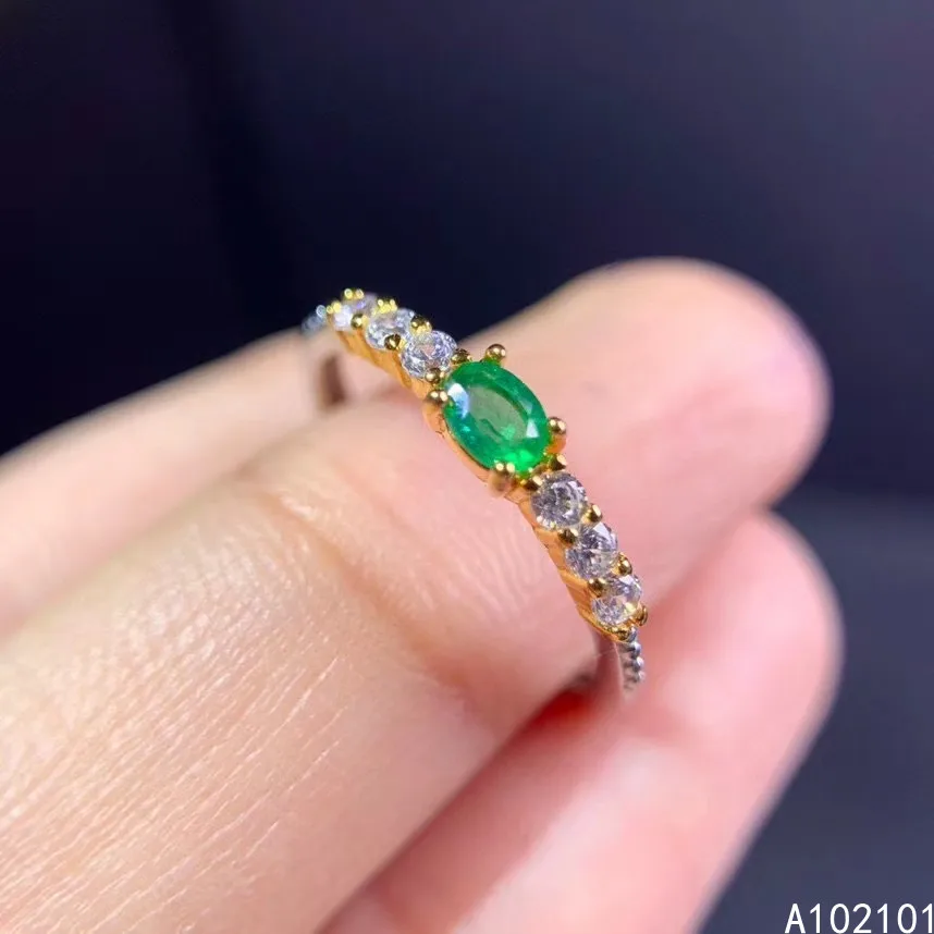 

KJJEAXCMY fine jewelry S925 sterling silver inlaid natural Emerald new girl exquisite gemstone ring support test hot selling