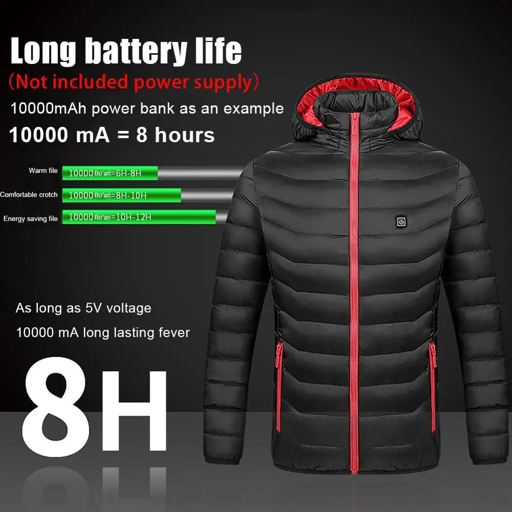 Men Women Heated Winter Warm Jackets USB Heating Padded Jackets Smart Thermostat Pure Color Hooded Heated Clothing Waterproof
