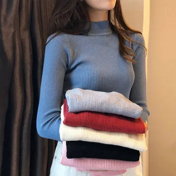 

Women Turtleneck 2019 Winter Thick Warm Knitted Pullover Sweater Women Jumper Long Sleeve Blue Sweater Female Casual Sweater