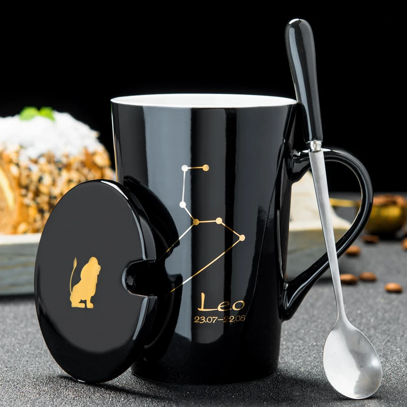 Креативные Созвездие керамические кружки кофейная кружка с ложкой крышка большой емкости чашки и кружки для чая Tasse Chat Tumbler 50mk102 - Color: 16