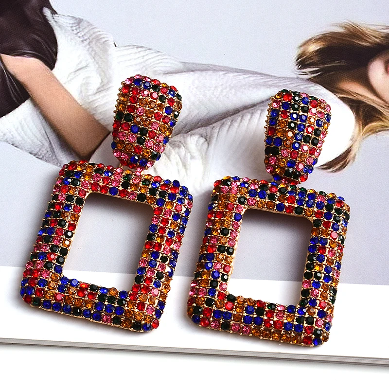 Оптовая продажа красочные плотные висячие серьги с кристаллами