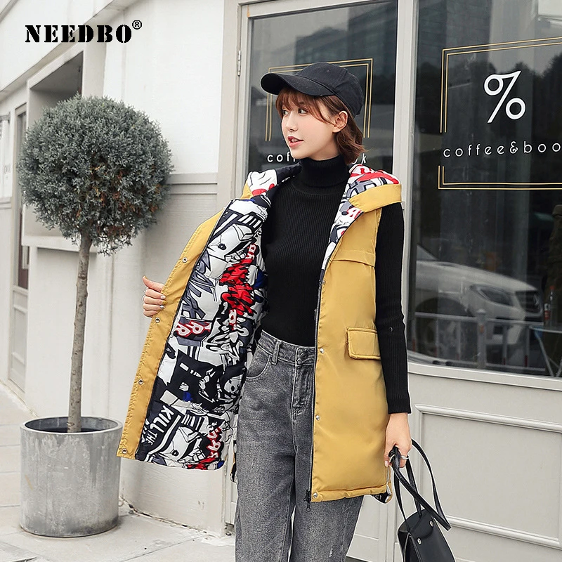 NEEDBO женский жилет осенние длинные элегантные куртки зимняя верхняя одежда Топы Женская безрукавка плюс размер женский жилет теплый жилет